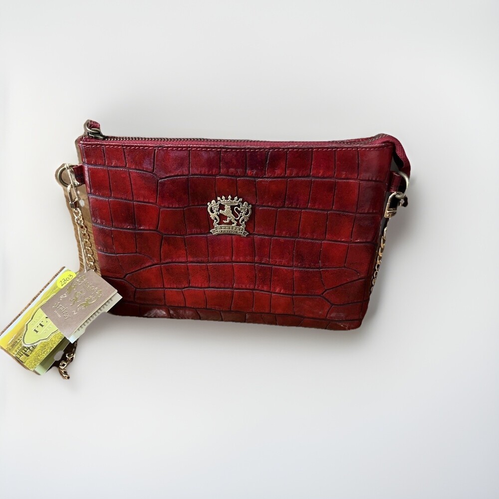 Pratesi Firenze Red Croc Embossed Italian Leather Convertible Crossbody Bag